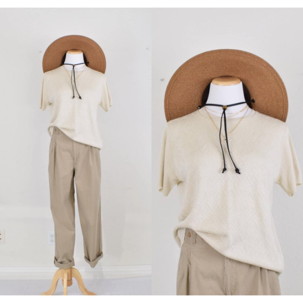 Vintage 80s Beige Knit Pullover Top | size PXL - Picture 1 of 10